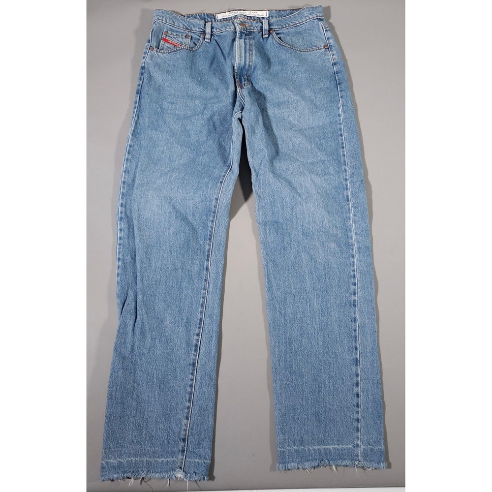 Diesel Basic Jeans Mens 38 Blue Straight Leg Raw Hem Light Wash Denim